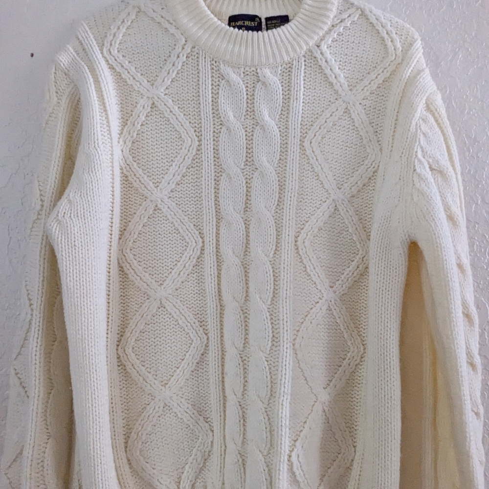 Harcrest 1980's Women's Cream Cable Knit Crewneck Sweater XL